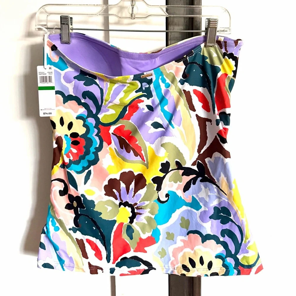 NWT Anne Cole Womens Solid Twist Front Shirred Bandeau Tankini Swim Top, Paisley - Picture 4 of 4
